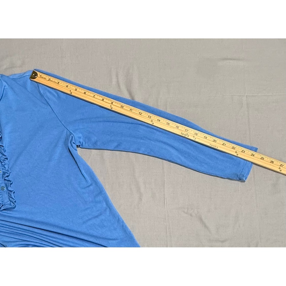 Talbots Ruffle Henley Top Womens Medium Blue Long Sleeve Stretch Knit Casual - Picture 6 of 8